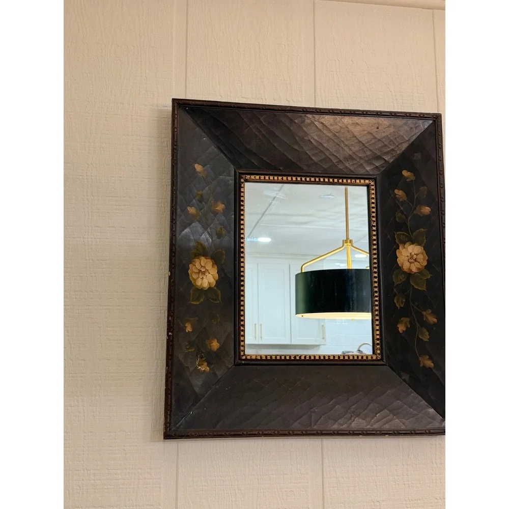 Floral Wall Mirror Misc OS Dark Brown Good Hand Painted Folk Art Decor